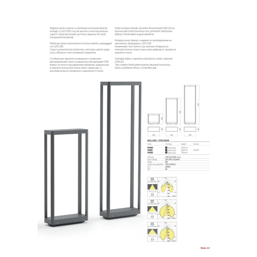 Redo 90582 - LED spoljašnja lampa WAKE LED/8W/230V 3000K 75 cm IP65 antracit