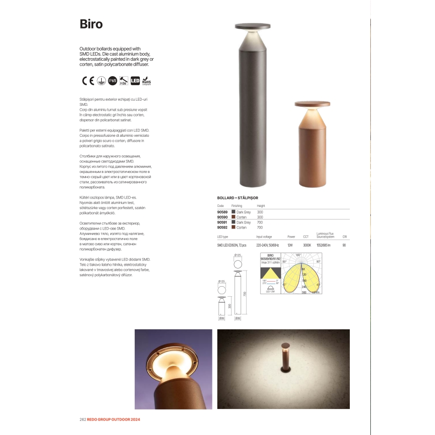 Redo 90591 - Spoljašnja LED lampa BIRO LED/12W/230V 3000K 70 cm CRI 90 IP65 antracit