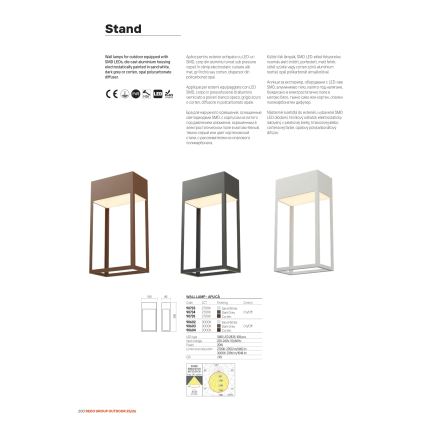 Redo 90604 - LED spoljašnje zidno svetlo STAND LED/20W/230V 3000K CRI 90 IP65 braon