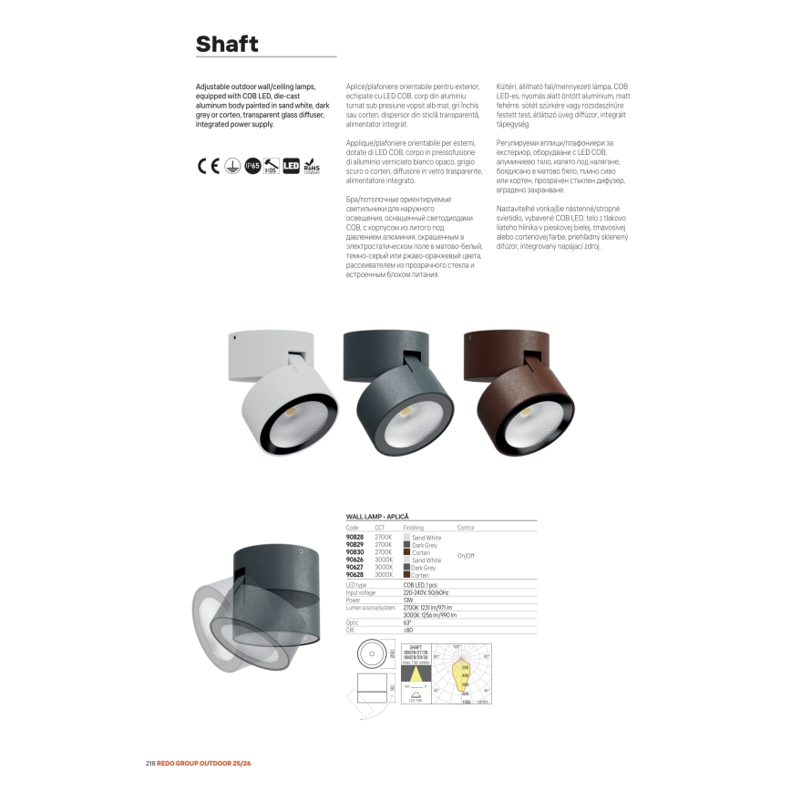 Redo 90627 - spoljašnja LED spot svetiljka SHAFT LED/13W/230V 3000K prečnik 9 cm IP65 antracit