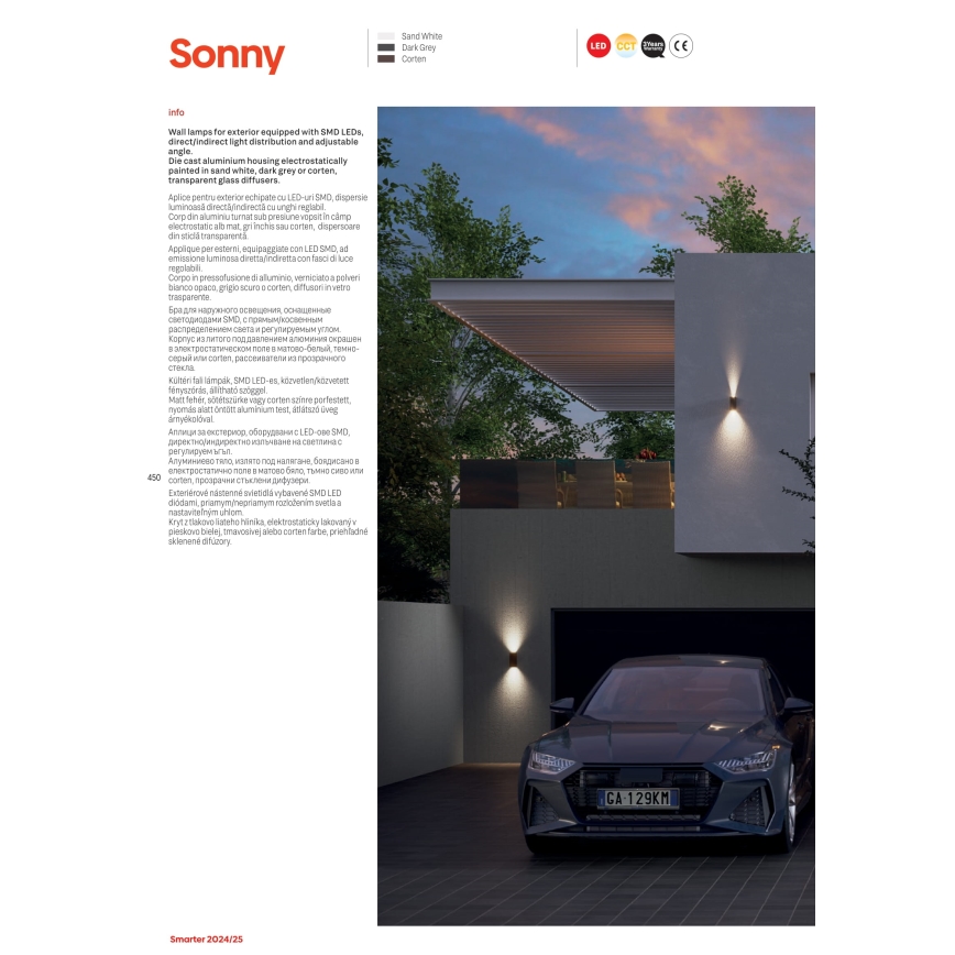 Redo 90637 - LED spoljašnje zidno svetlo SONNY 2xLED/5W/230V 2200/3000/4000K IP54 braon