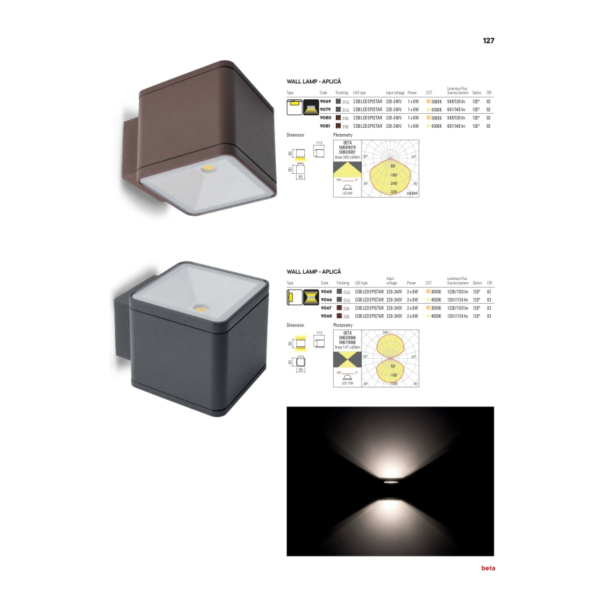 Redo 9065 - LED spoljašnje zidno svetlo BETA 2xLED/6W/230V 3000K IP54 antracit