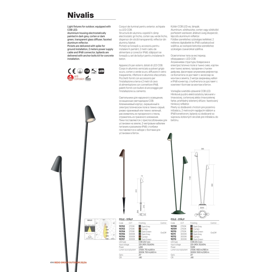 Redo 90707 - LED spoljašnja lampa NIVALIS LED/6,8W/230V 3000K 82 cm IP65 zelena
