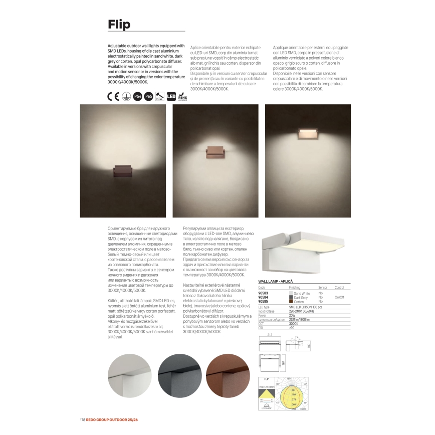 Redo 90716 - LED spoljašnja zidna svetiljka FLIP LED/40W/230V 3000/4000/5000K CRI 90 IP54 braon