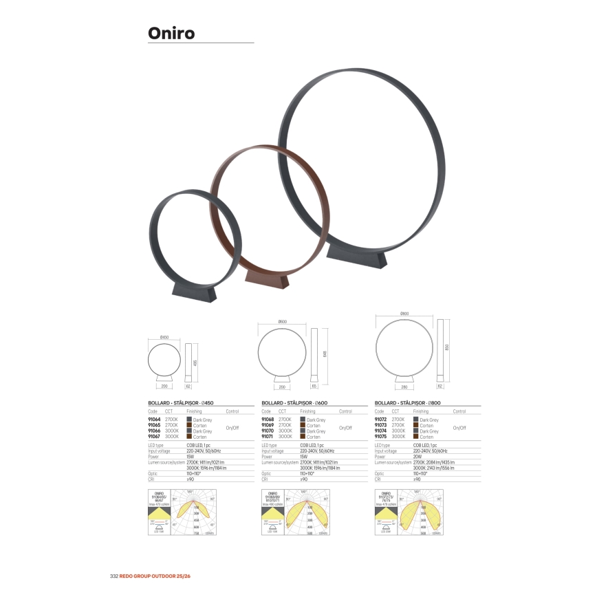 Redo 91067 - LED spoljašnja lampa ONIRO LED/15W/230V 3000K 49,5 cm CRI 90 IP65 braon