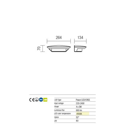 Redo 9407 - LED spoljašnje zidno svetlo PLATE 4xLED/3W/230V 4100K IP54 antracit