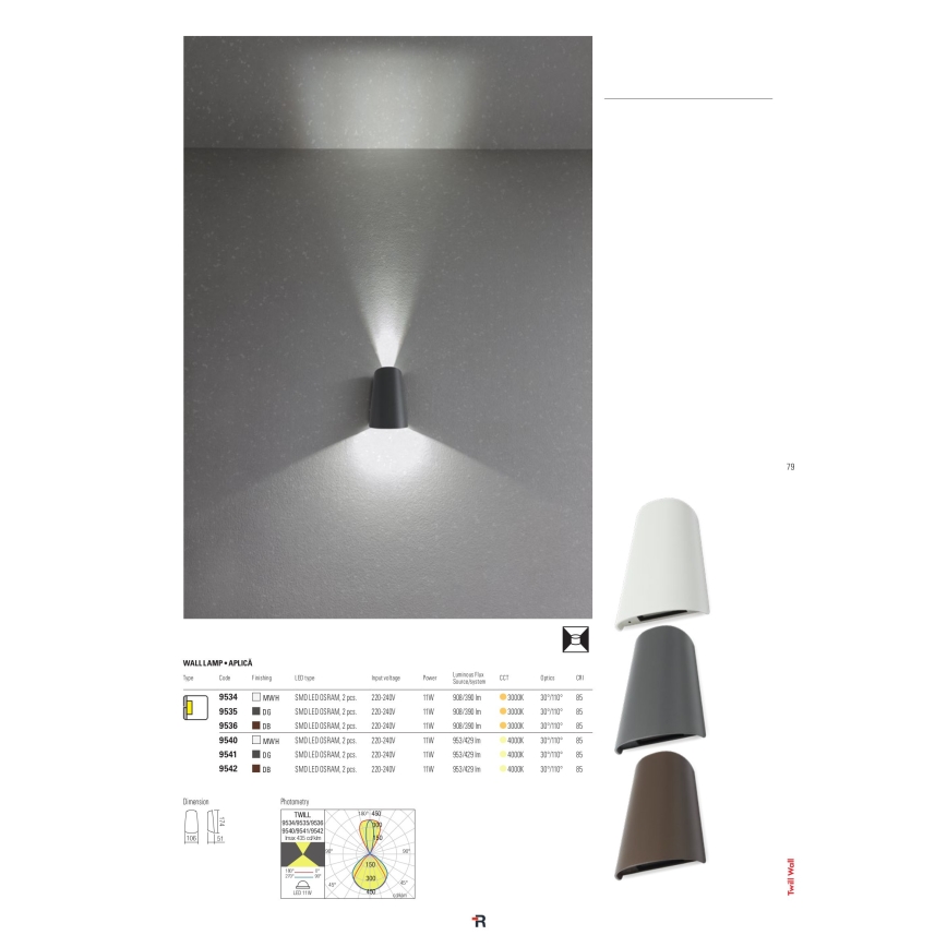 Redo 9536 - LED spoljna zidna svetiljka TWILL LED/11W/230V IP65