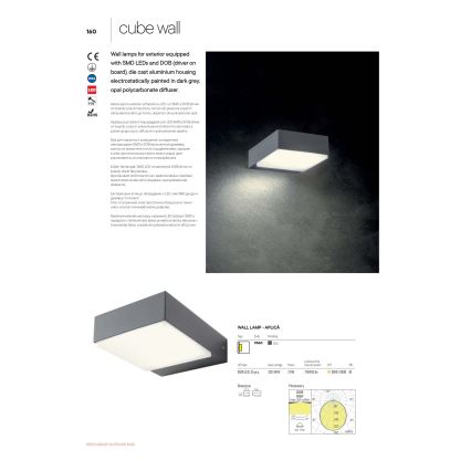 Redo 9560 - LED Spoljašnje zidno svetlo CUBE LED/7,5W/230V 3000K IP54 antracit