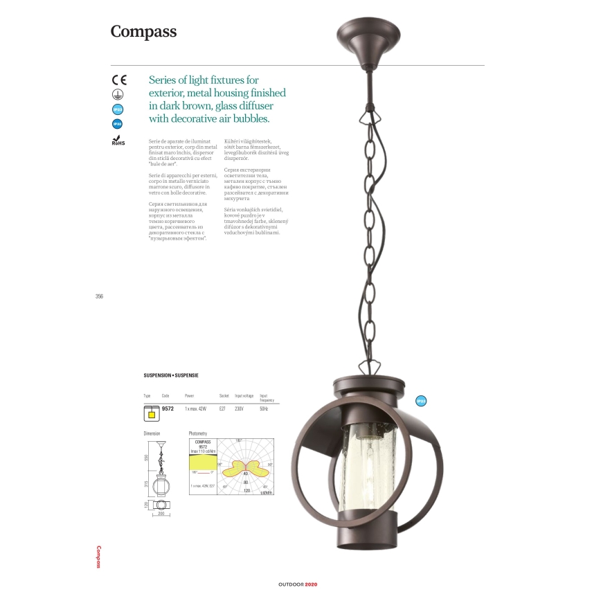 Redo 9573 - Spoljašnja lampa COMPASS 1xE27/42W/230V IP33