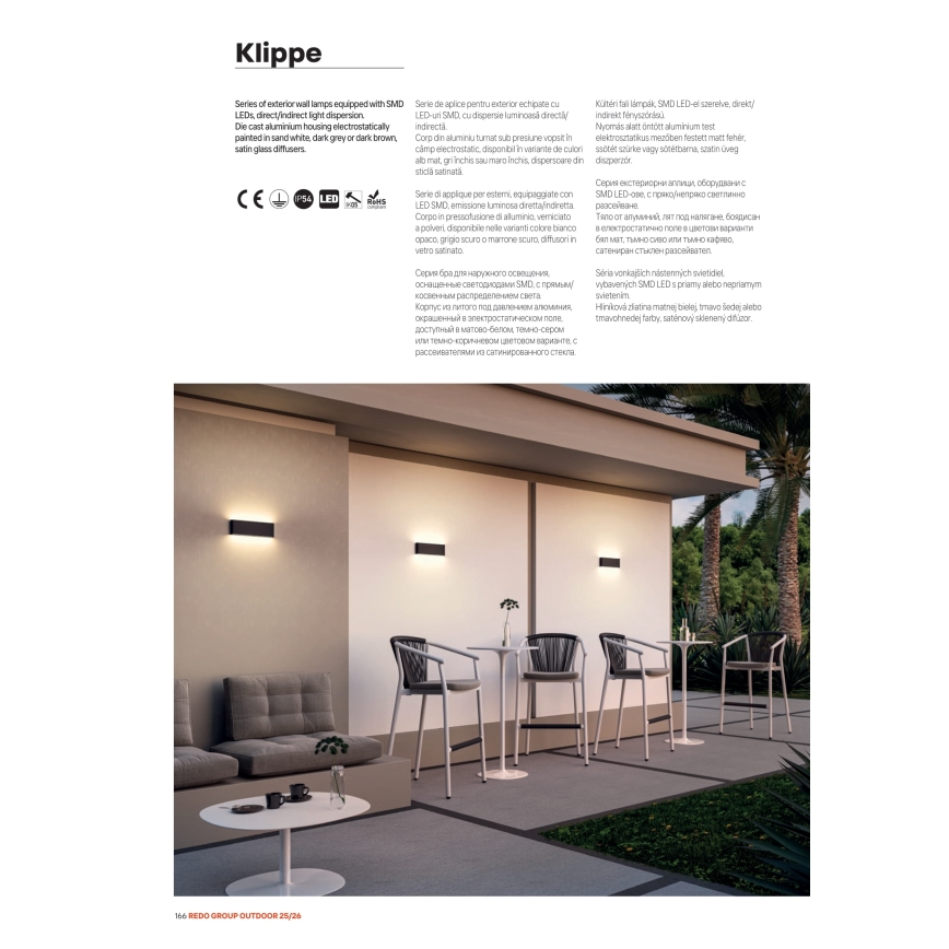 Redo 9622 - LED spoljna zidna svetiljka KLIPPE LED/13W/230V 3000K IP54 bela