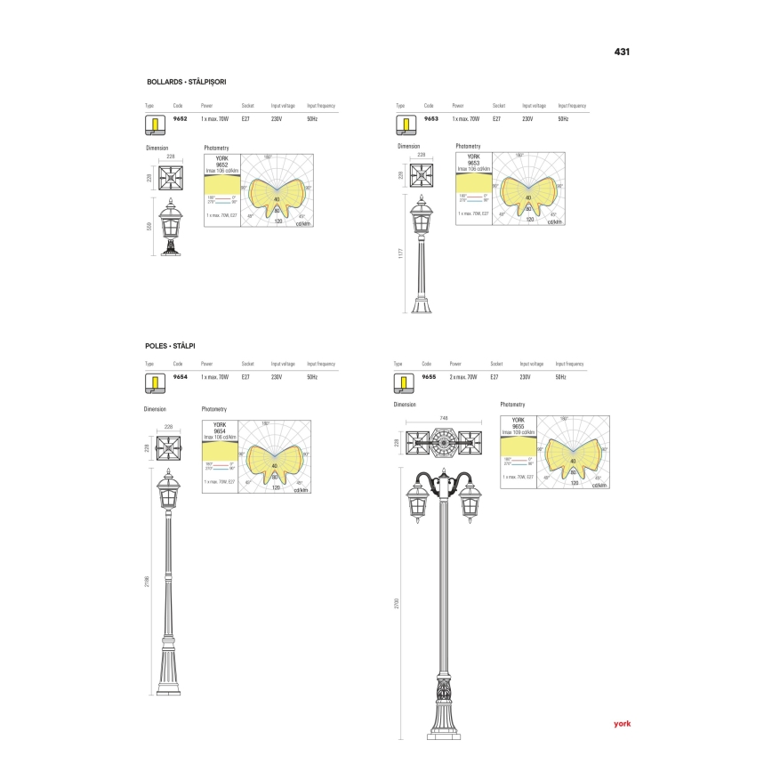 Redo 9652 - Spoljašnja lampa YORK 1xE27/70W/230V IP44 braon