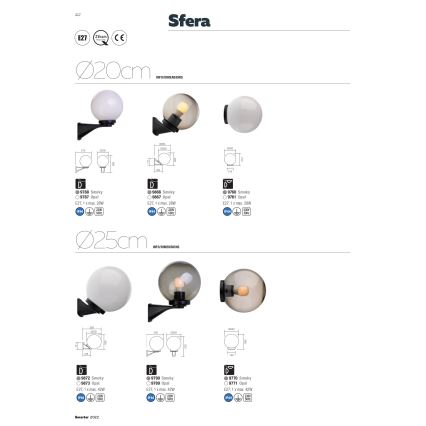 Redo 9760 - Zamenski abažur za spoljašnju svetiljku SFERA, prečnik 20 cm, IP44, braon