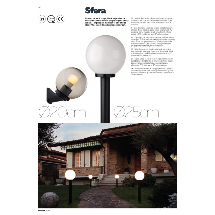 Redo 9761 - Zamenski difuzor za spoljašnje svetiljke SFERA, prečnika 20 cm, IP44, beo