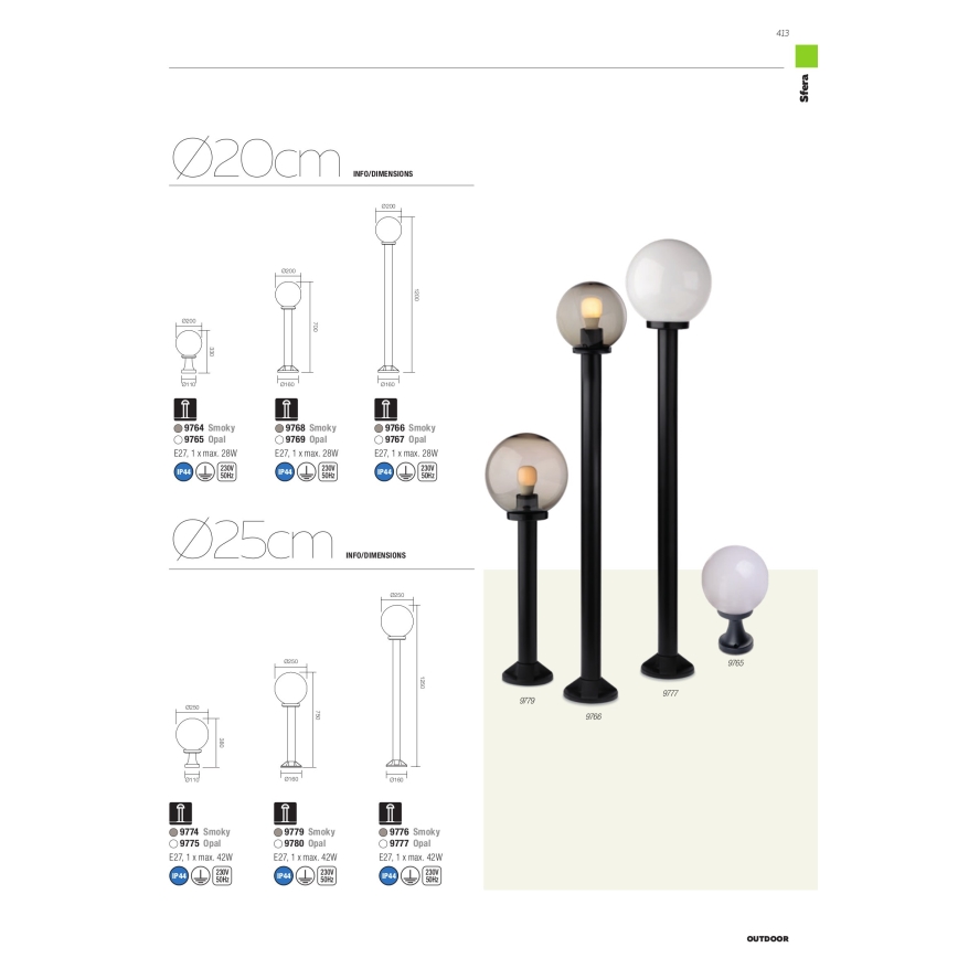 Redo 9776 - Spoljašnja lampa SFERA 1xE27/42W/230V IP44 25x125 cm braon