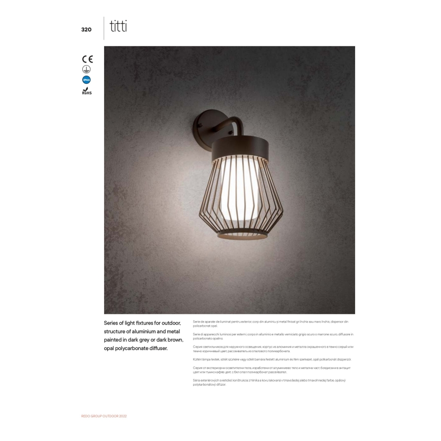Redo 9843 - Spoljna zidna lampa TITTI 1xE27/42W/230V IP44 antracit