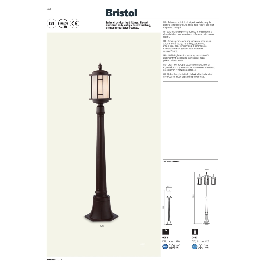 Redo 9956 - Spoljašnji luster na lancu BRISTOL 1xE27/42W/230V IP23