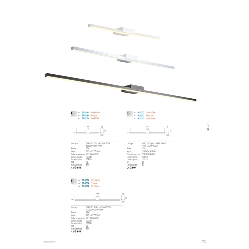 Redo01-3270 - LED osvetljenje za kupatilsko ogledalo ASTON LED/12W/230V 60 cm CRI 90 IP44 crna