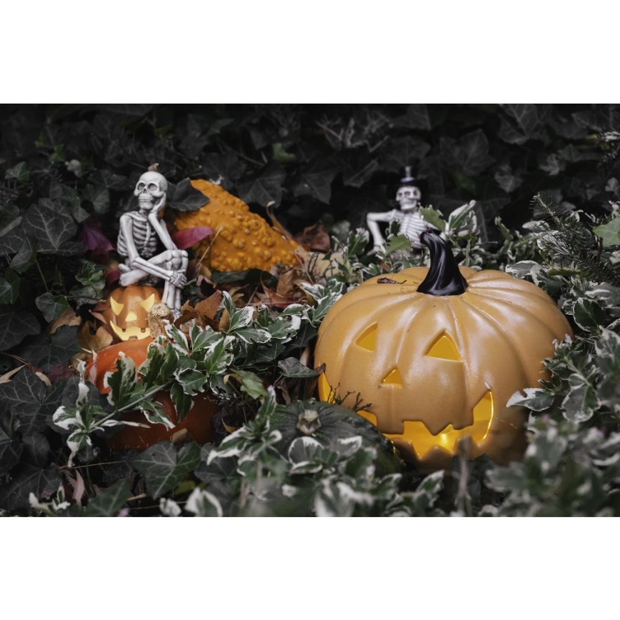 LED Dekoracija HALLOWEEN LED/2xLR44/topla bela kostur u bundevi smola