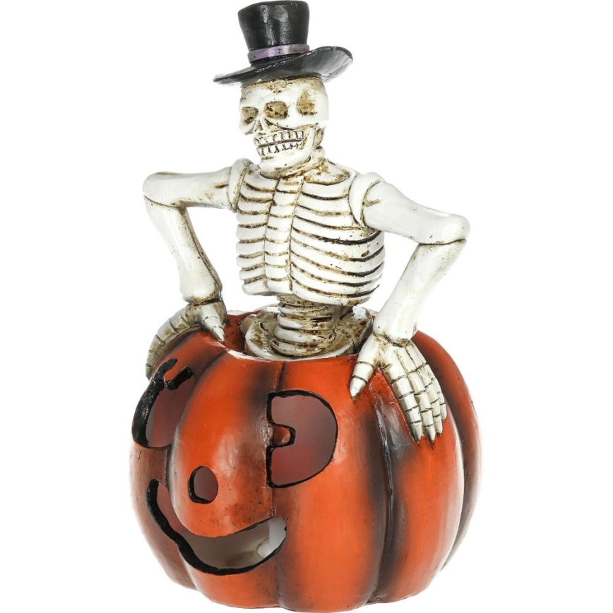 LED Dekoracija HALLOWEEN LED/2xLR44/topla bela kostur u bundevi smola