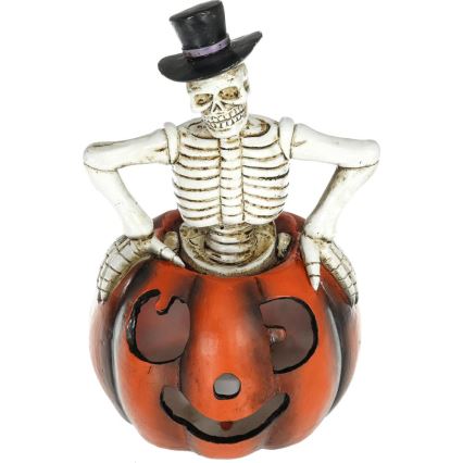 LED Dekoracija HALLOWEEN LED/2xLR44/topla bela kostur u bundevi smola