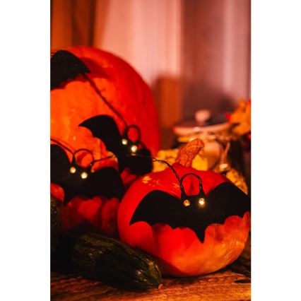 LED dekorativni niz HALLOWEEN 10xLED/2xAA/topla bela 1,3m slepi miševi