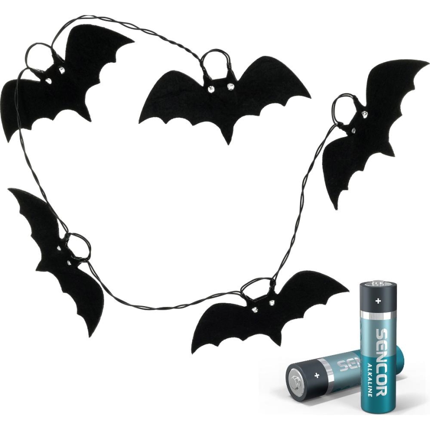 LED dekorativni niz HALLOWEEN 10xLED/2xAA/topla bela 1,3m slepi miševi