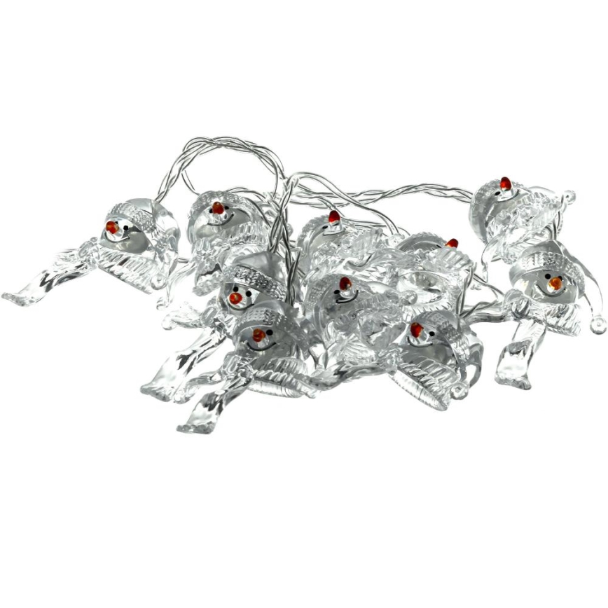 LED  lanac 10xLED/2xAA/topla bela 1,65m snegovići