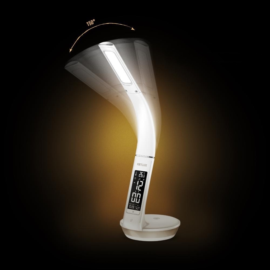 LED prigušiva stona lampa sa bežičnim punjenjem Qi 5W i displejom LED/6W/230V/1xCR2032 3000/4000/6000K bela