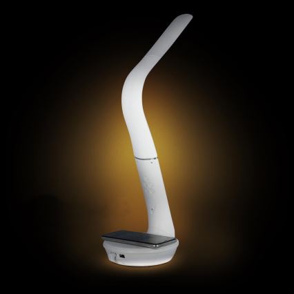 LED prigušiva stona lampa sa bežičnim punjenjem Qi 5W i displejom LED/6W/230V/1xCR2032 3000/4000/6000K bela