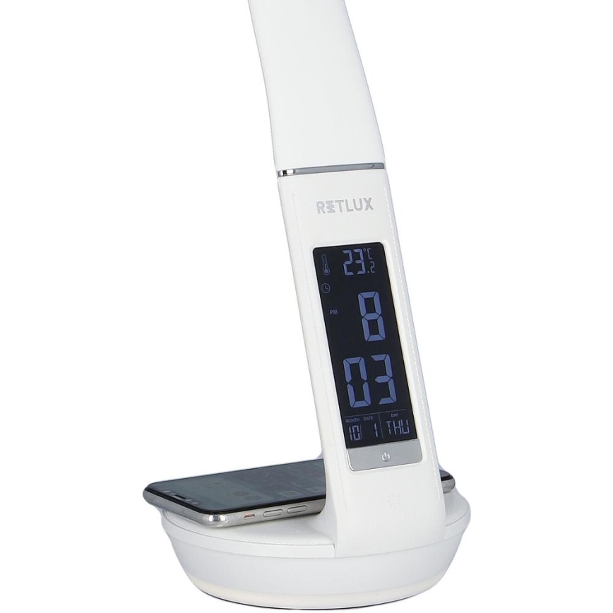 LED prigušiva stona lampa sa bežičnim punjenjem Qi 5W i displejom LED/6W/230V/1xCR2032 3000/4000/6000K bela