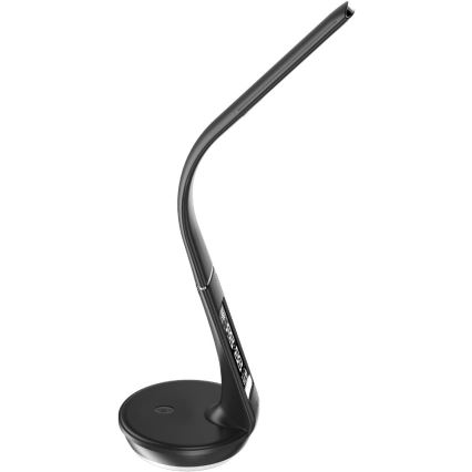 LED prigušiva stona lampa sa Qi bežičnim punjenjem 5W i displejem LED/6W/230V/1xCR2032 3000/4000/6000K crna