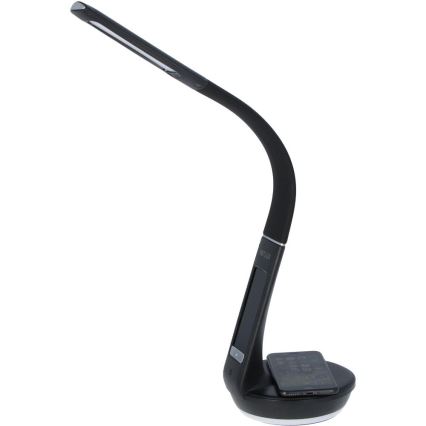 LED prigušiva stona lampa sa Qi bežičnim punjenjem 5W i displejem LED/6W/230V/1xCR2032 3000/4000/6000K crna