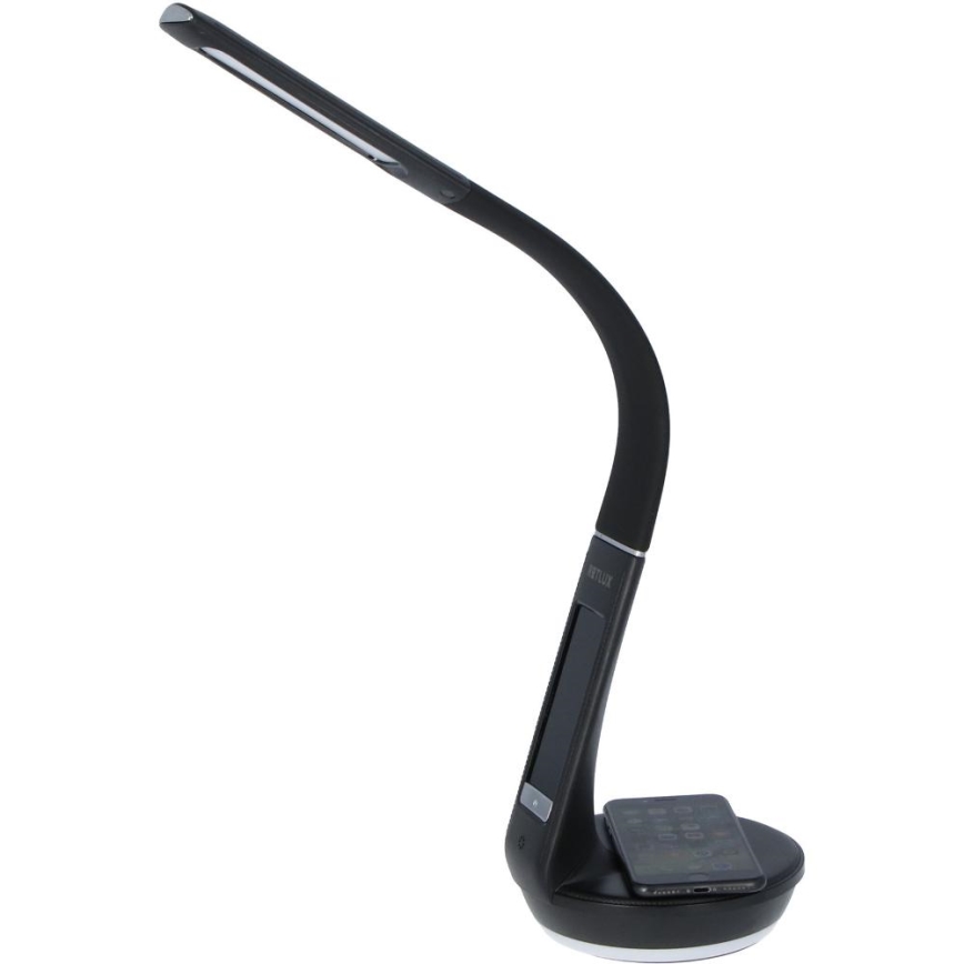 LED prigušiva stona lampa sa Qi bežičnim punjenjem 5W i displejem LED/6W/230V/1xCR2032 3000/4000/6000K crna