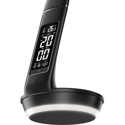 LED prigušiva stona lampa sa Qi bežičnim punjenjem 5W i displejem LED/6W/230V/1xCR2032 3000/4000/6000K crna