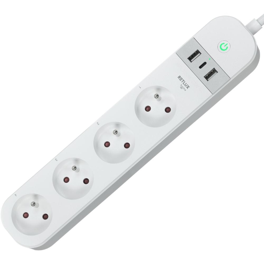 Pametni produžni kabl sa prekidačem, 4x utičnice, Tip E + 2x USB-A + 1x USB-C, 1,5 m, Wi-Fi Tuya, bela