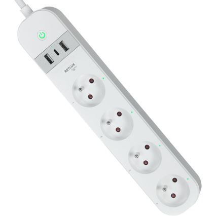 Pametni produžni kabl sa prekidačem, 4x utičnice, Tip E + 2x USB-A + 1x USB-C, 1,5 m, Wi-Fi Tuya, bela