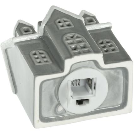 LED porcelanska dekoracija LED/2xLR44/topla bela kućica siva