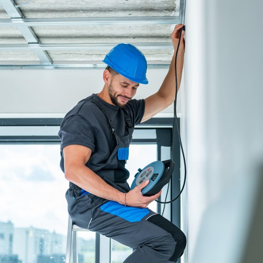 Retlux - Produžni kabl na kolutu sa 3 utičnice, tip E, 10 m, boje plave i crne