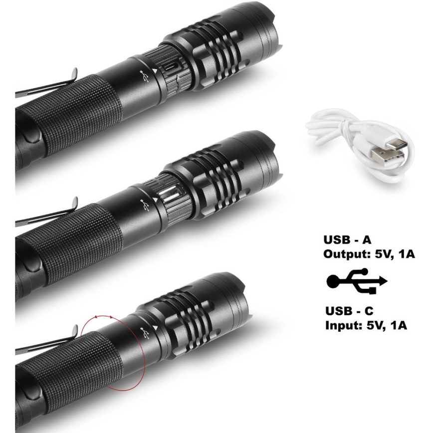 LED punjiva aluminijumska baterijska lampa sa funkcijom powerbanke LED/2000 mAh 1000 lm IP22
