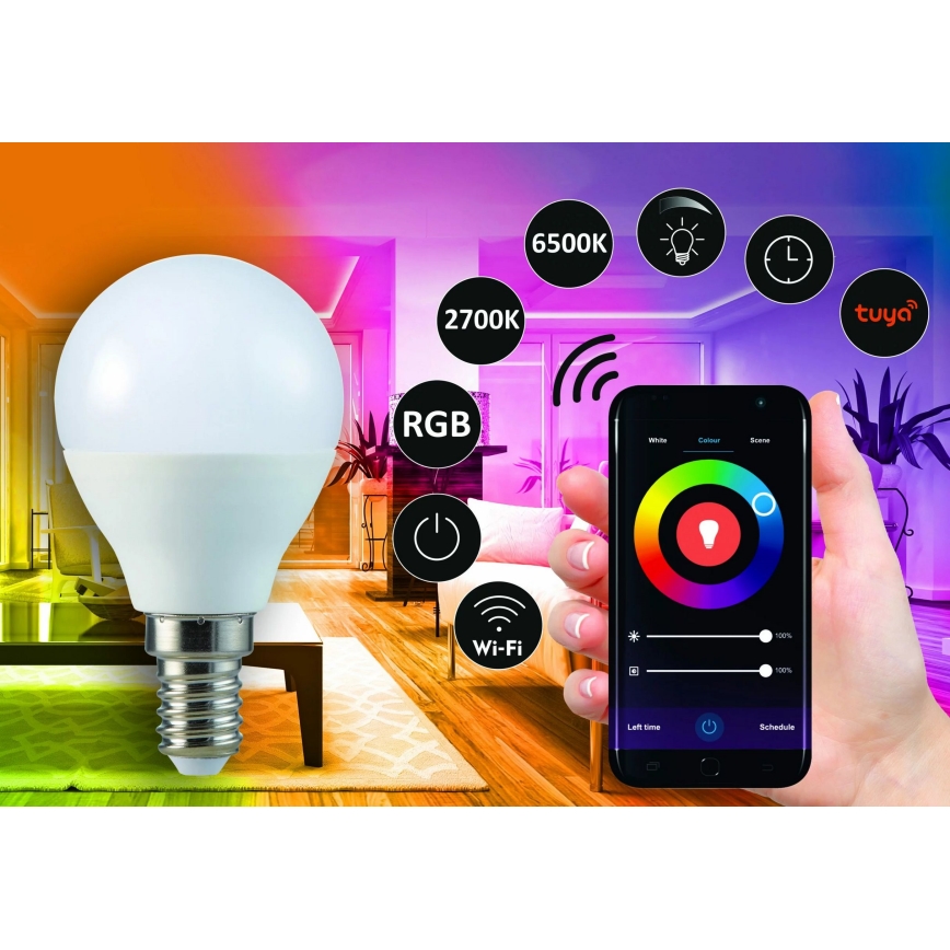 RGBW LED prigušiva sijalica G45 E14/5,5W/230V 2700-6500K Wi-Fi Tuya