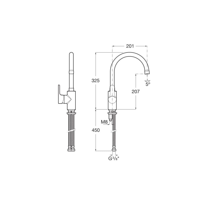 Roca A5A8409C00 - Slavina za sudoperu L20, 32,5 cm, sjajni hrom