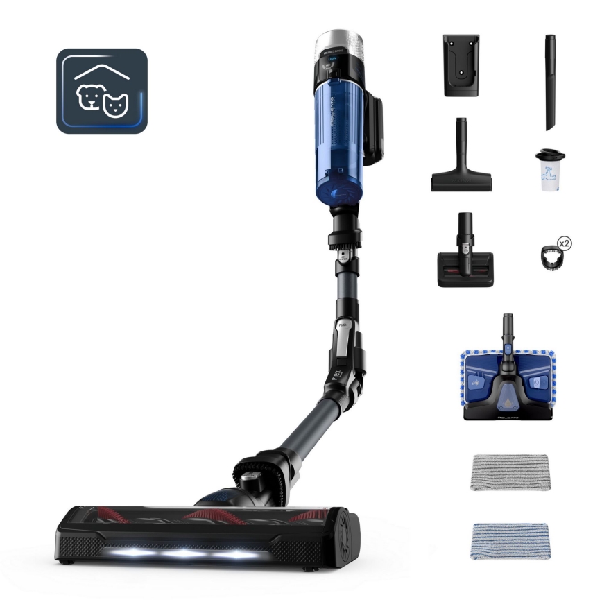 Rowenta - Štapni usisivač sa mopom X-FORCE FLEX ANIMAL AQUA AUTO 4 u 1 250W/25,2V 2500 mAh crna/plava