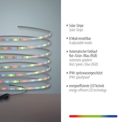 JUST LIGHT. 19971-18 - LED RGB solarna traka TEANIA LED/3,7V 5 m 1200 mAh IP44 crna