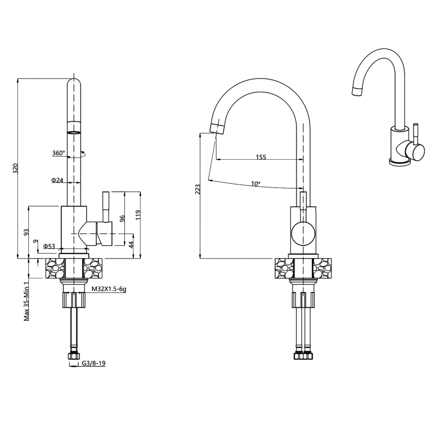 Samona - Slavina za sudoperu 32 cm granit/bež