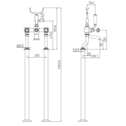 Samostojeći set za kadu sa baterijom 106,3 cm sjajni hrom