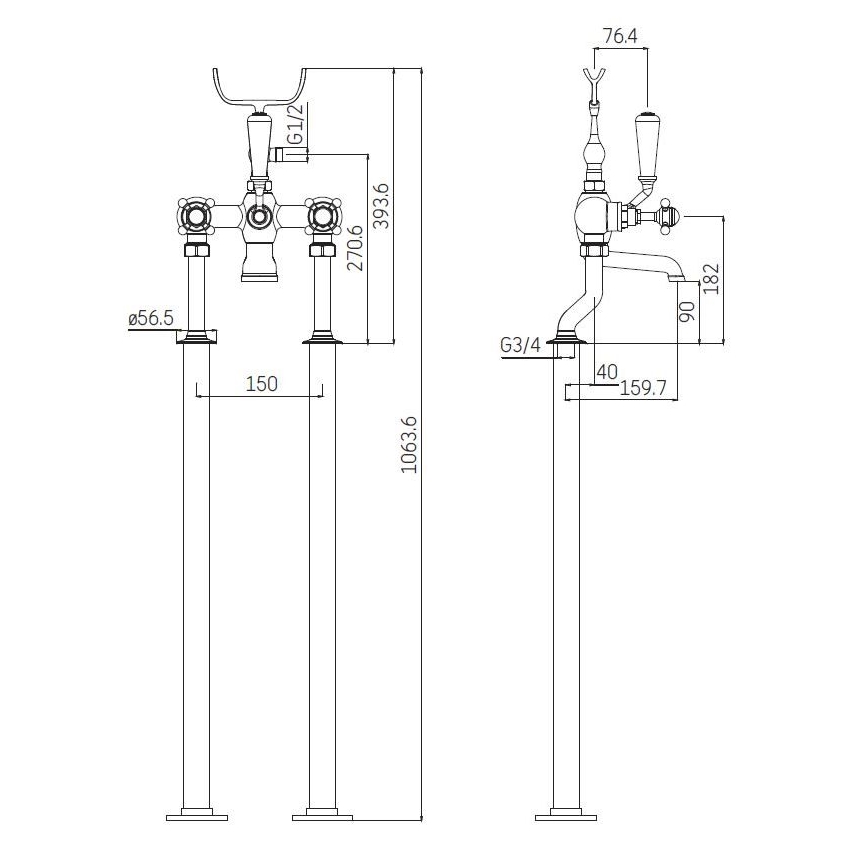 Samostojeći set za kadu sa baterijom 106,3 cm sjajni hrom