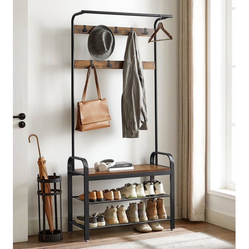 Samostojeći stalak za garderobu NAVOR, braon/crna