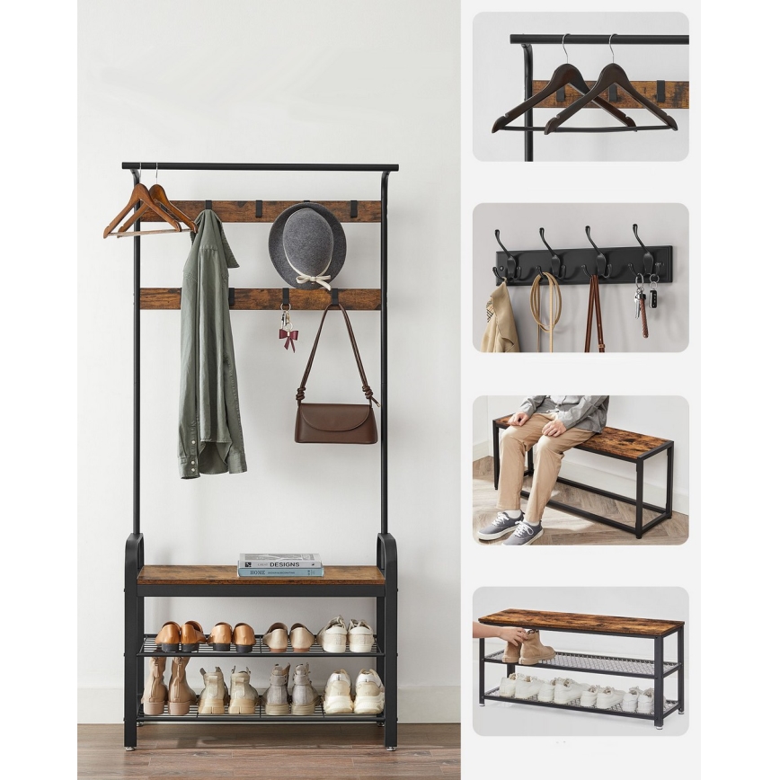 Samostojeći stalak za garderobu NAVOR, braon/crna