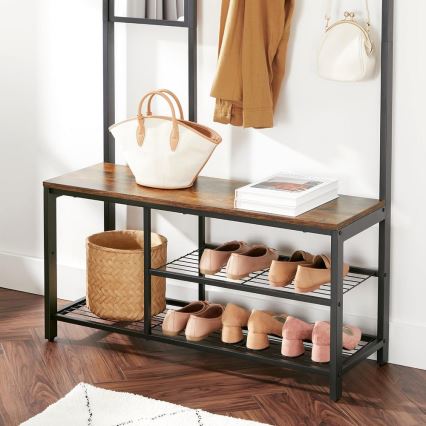 Samostojeći stalak za kapute sa ogledalom NAVOR braon/crna