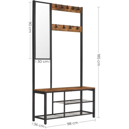 Samostojeći stalak za kapute sa ogledalom NAVOR braon/crna
